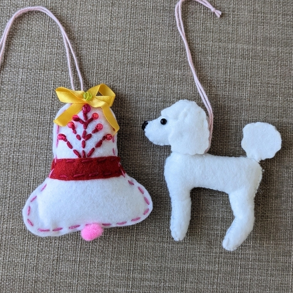 Handmade handcrafted unique Poodle Christmas tree felt dog ornament